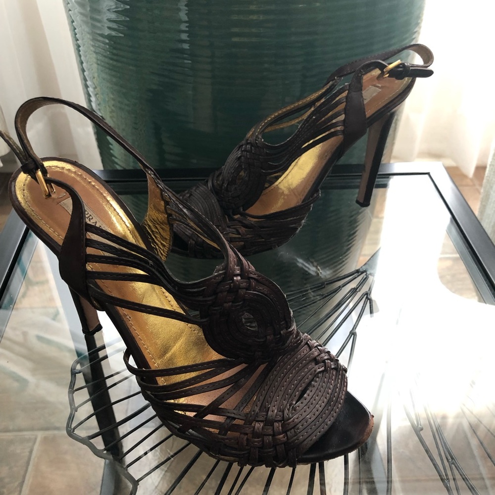 Prada Milano High Heels Sandals Strappy Weave